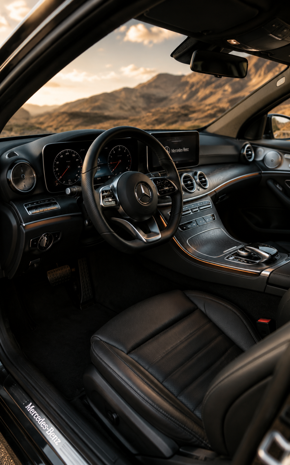 Luxury Mercedes cabin with desert view